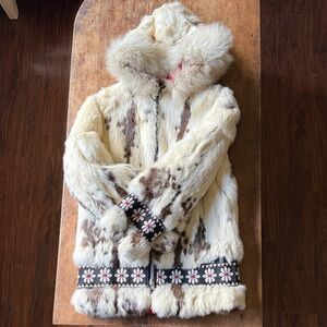 Rabbit fur hooded vintage 1960s coat